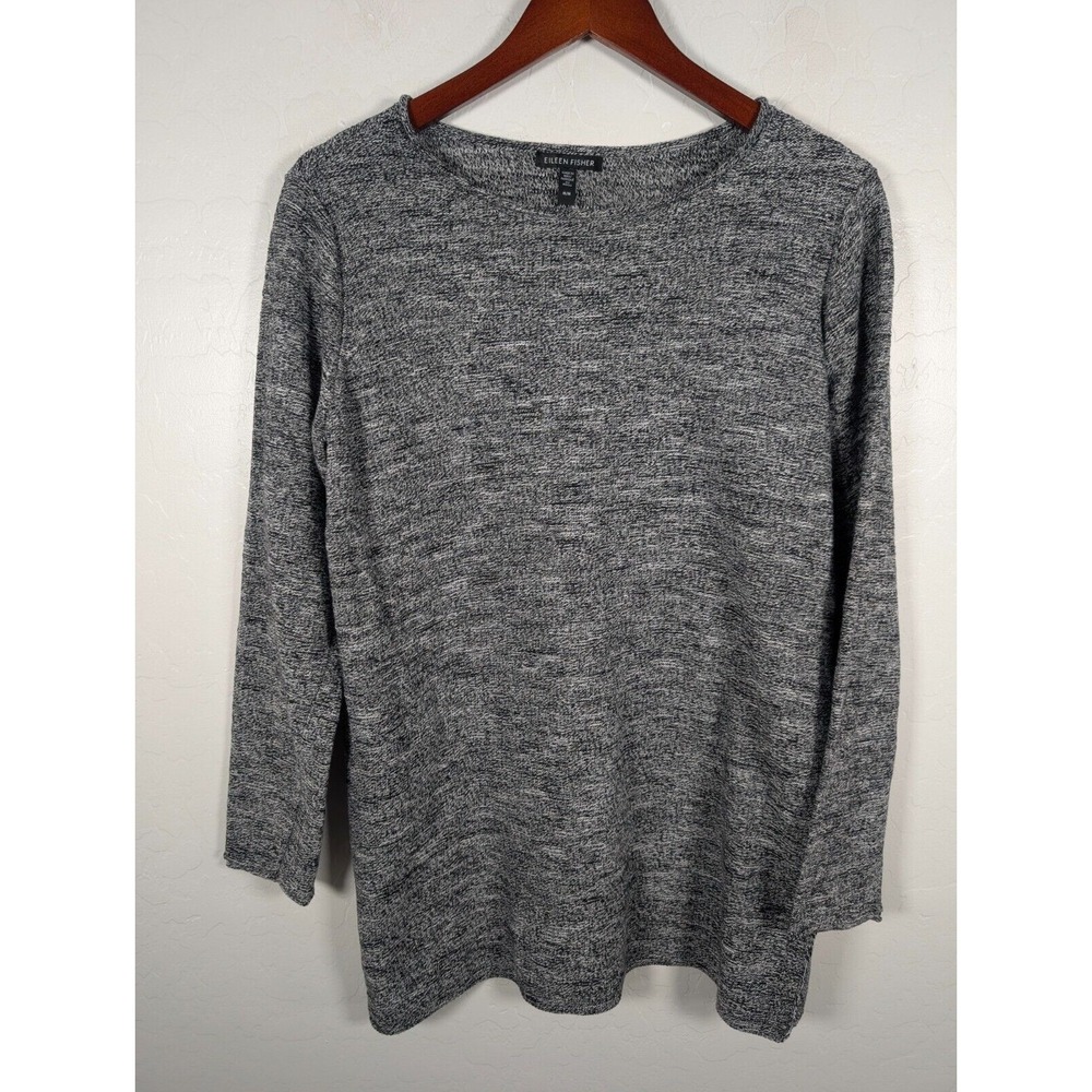 Eileen Fisher Sweater Women's Size‎ Medium Gray Rolled Hem Side Slit Long Sleeve